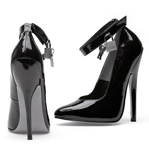 Fetish Pump with Lock and Key Black 6 Inch 7 Heels