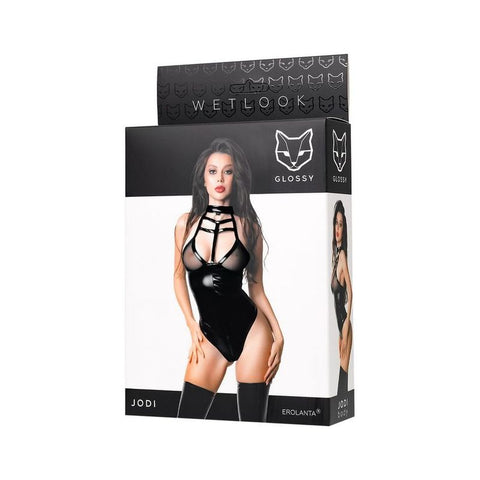 Glossy Jodi Bodysuit With Strappy Detailing Size S-M Bodystocking