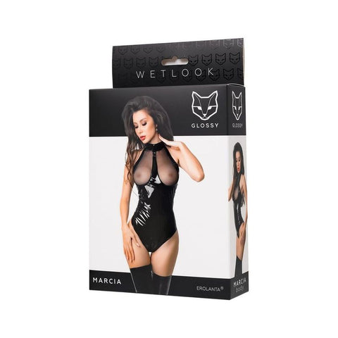 Glossy Marcia Bodysuit with Mesh Insert Size S-XL Bodystocking