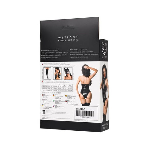 Glossy Marcia Bodysuit with Mesh Insert Size S-XL Bodystocking