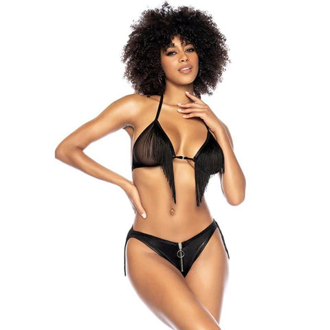 Fringe Halter Two Piece Set Black Small Medium > Clothes > Bra Sets