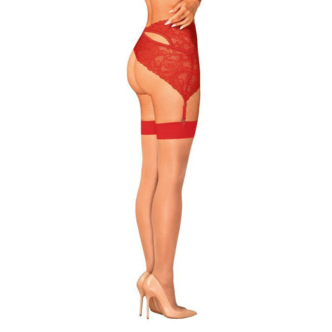 Red Stockings with Subtle Mesh Detailing for Sensual Elegance Hosiery