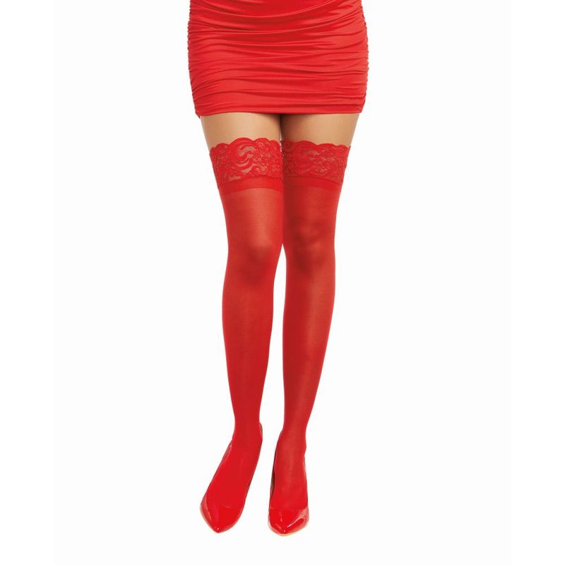 Dreamgirl Black Sheer Thigh High Stockings With Lace Top Red One Size > Clothes > Hosiery > Stockings