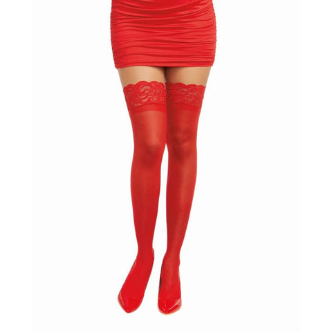 Dreamgirl Black Sheer Thigh High Stockings With Lace Top Red One Size > Clothes > Hosiery > Stockings