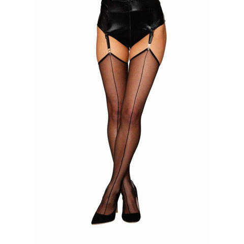 Dreamgirl Raw Edge Sheer Thigh High Stockings Black Lingerie