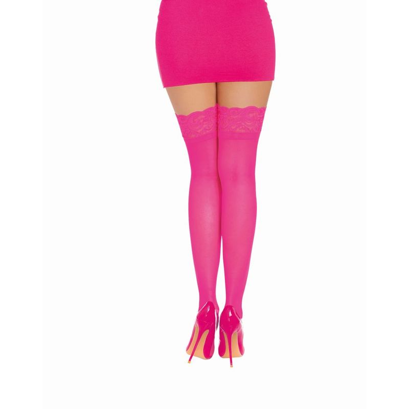 Dreamgirl Thigh High Silicone Stockings Neon Pink Hosiery