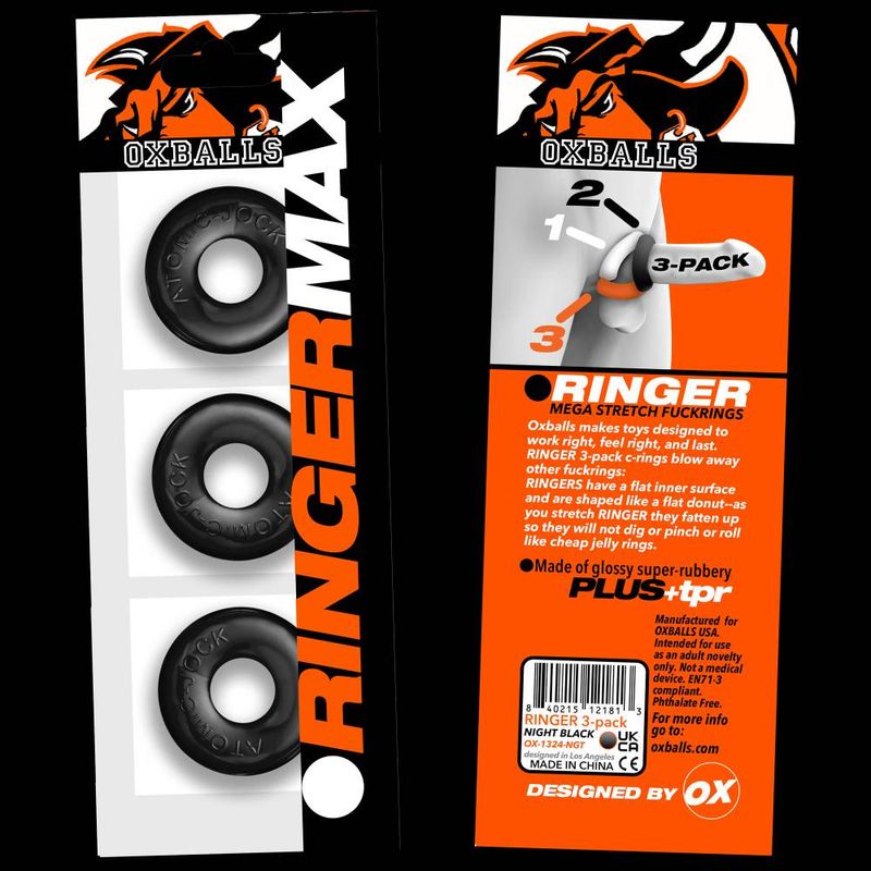 Ringer Max 3-Piece Cock Ring Set (Black) – Thick, Strong, Stretchy Cock Rings Secondary image