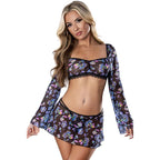Exposed Mushroom Crop Top Skirt and G-String Set (Blacklight Reactive) – Lingerie Set > Clothes > Dresses and Chemises