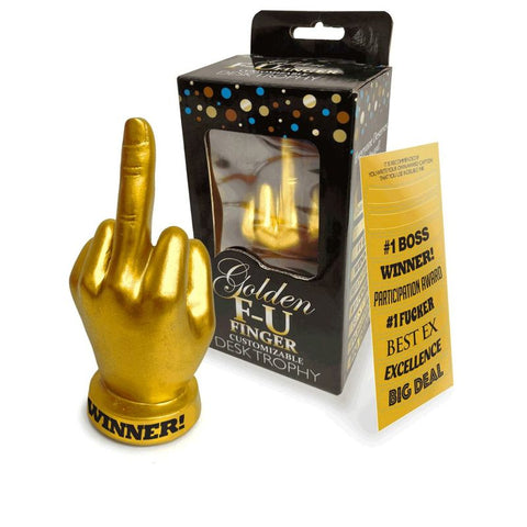 Golden FU Finger Trophy 6 Inch Customizable Award GAMES