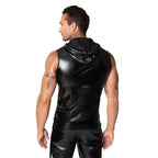Noir Frenzy Sleeveless Wetlook Hoodie – Edgy Shine Sleeveless Activewear Top Black Small > Clothes > Mens Apparel