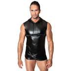 Noir Frenzy Sleeveless Wetlook Hoodie – Edgy Shine Sleeveless Activewear Top Black Medium > Clothes > Mens Apparel