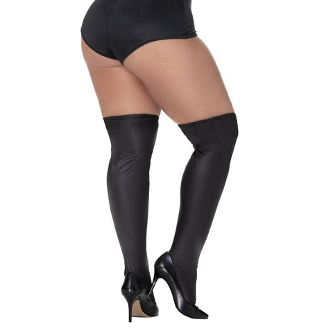 Thigh High Vinyl Gloss Black Stockings for Sensual Style Black Large Extra Large Lingerie