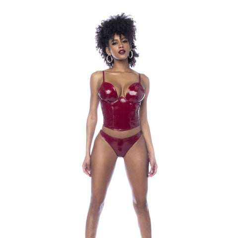 Wet Look Vinyl Two Piece Set in Glossy Wine Lingerie