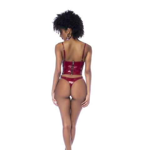 Wet Look Vinyl Two Piece Set in Glossy Wine Lingerie