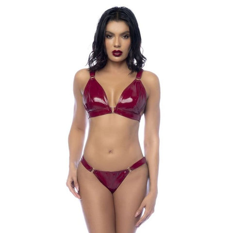 Wet Look Vinyl Two Piece Set Gloss Wine Wine Medium > Clothes > Bra Sets