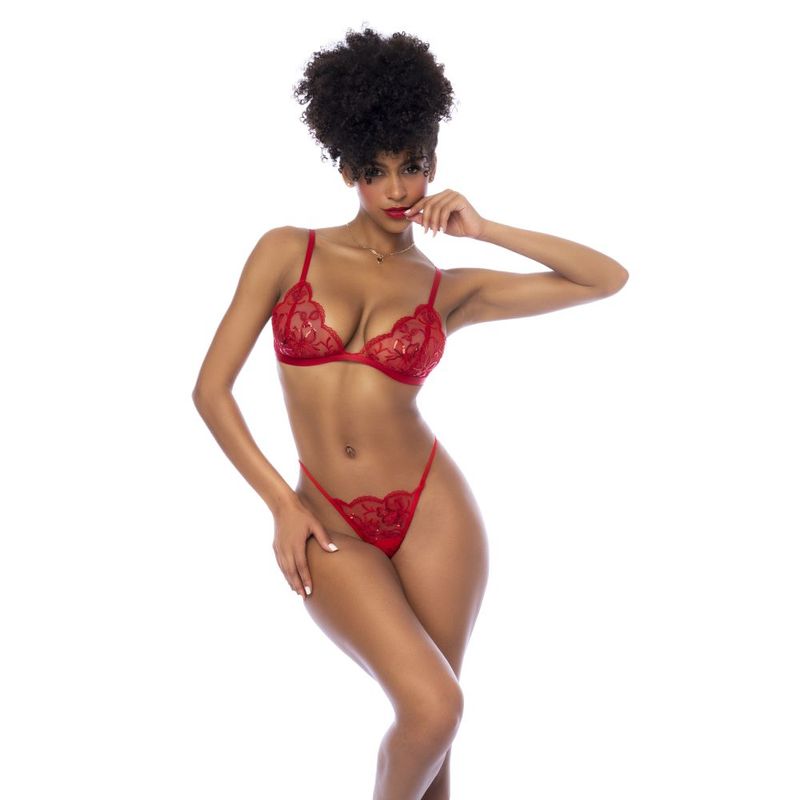 Red 3 Piece Set with Bralette, Garter Belt, and Thong – Luxury Lingerie Set > Clothes > Bra Sets