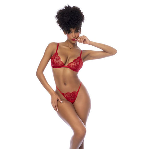 Red 3 Pc Set w/ Bralette, Garter Belt and Thong > Clothes > Bra Sets