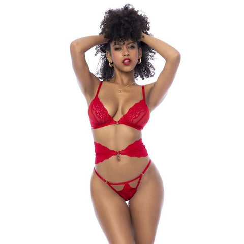 Red 3 Pc Set w/ Bra, Panties and Flexible Corset Red Small Medium > Clothes > Bra Sets