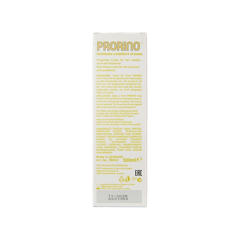 Prorino Unisex Sensitive Anal Comfort Cream 100ml Tube > Lube > Anal