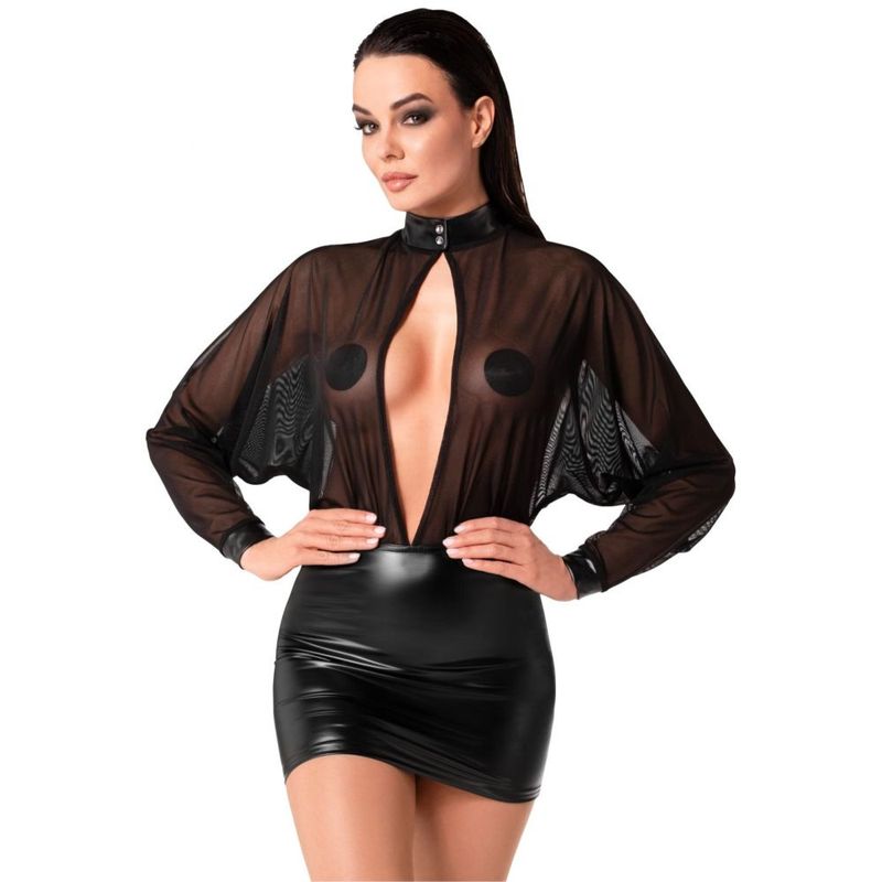 Opium Mini Dress – Sheer Mesh Top Stretchy Power Wetlook Lingerie Black Large > Clothes > Dresses and Chemises