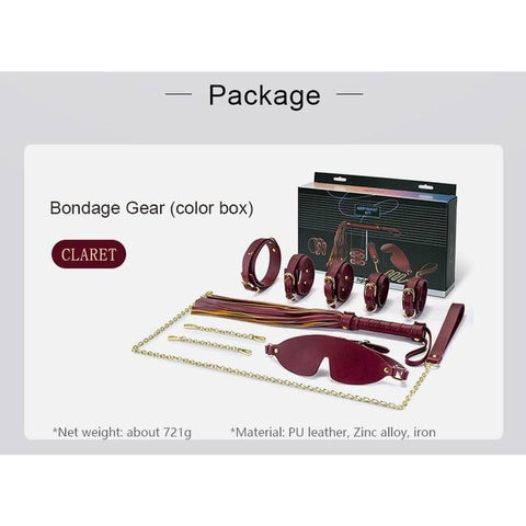 8 Pc Deluxe Bondage Play Kit Burgundy Gold Set for Couples BONDAGE-KITS
