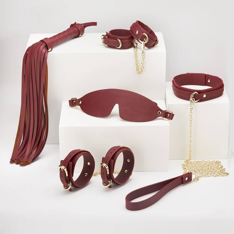 Deluxe 8-Piece Bondage Play Kit (Burgundy Gold) – BDSM Restraint Set Burgundy > Bondage Gear > Bondage Kits Main image