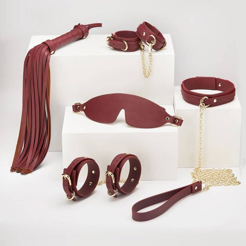 8 Pc Deluxe Bondage Play Kit Burgundy Gold Set for Couples Default Title BONDAGE-KITS