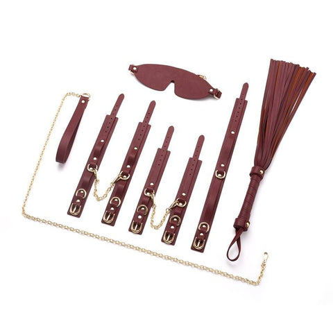 8 Pc Deluxe Bondage Play Kit Burgundy Gold Set for Couples BONDAGE-KITS