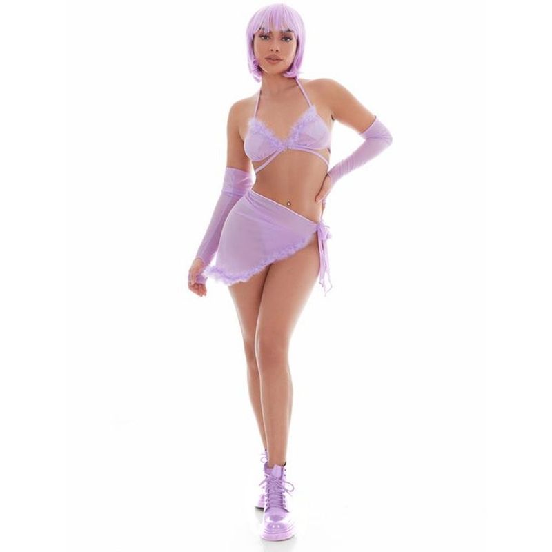 Feeling Fuzzy Lilac Festival Set with Pasties and Sarong Tie Skirt Purple > Clothes > Plus Size Lingerie