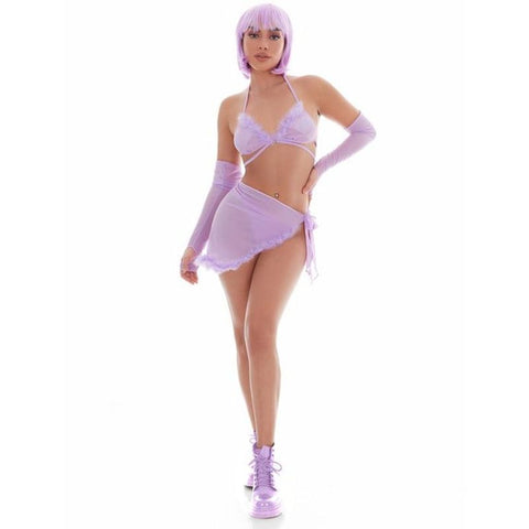 Feeling Fuzzy Lilac Festival Set with Pasties and Sarong Tie Skirt Purple > Clothes > Plus Size Lingerie