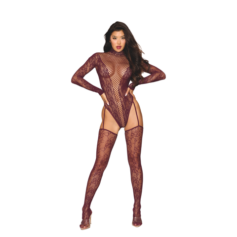 Dreamgirl Basic Fishnet Pantyhose in Black Burgundy One Size Hosiery