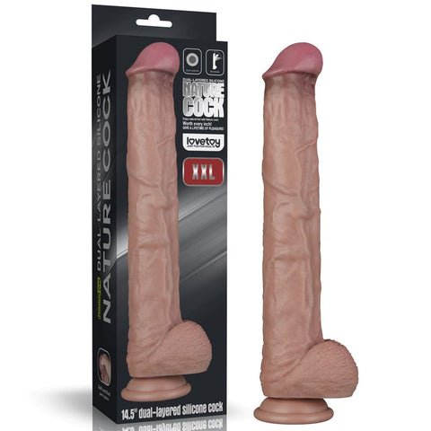 14.5in Dual Layered Bendable Silicone Cock XXL Toy Flesh Dongs Realistic