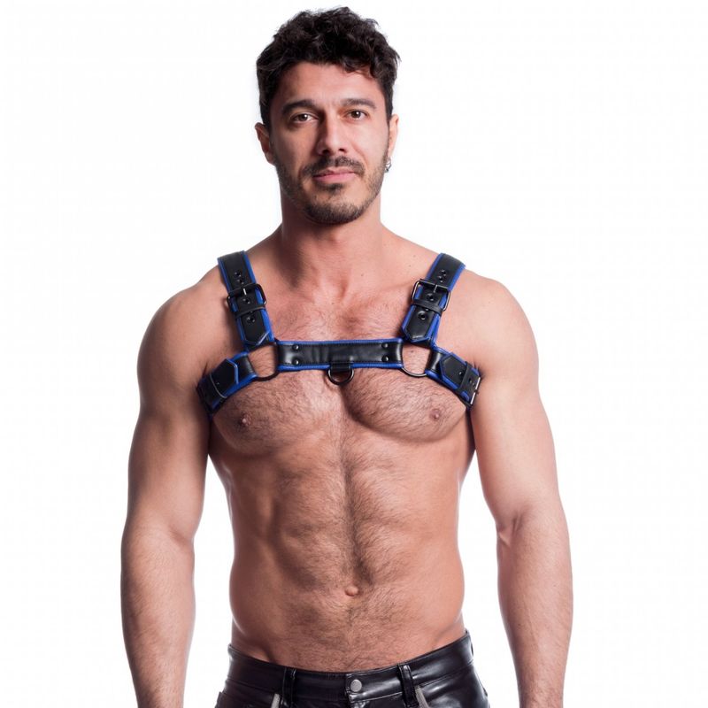 Vegan Bulldog Harness in Black and Blue for Men Fetish Play Black Small Medium Mens Harnesses