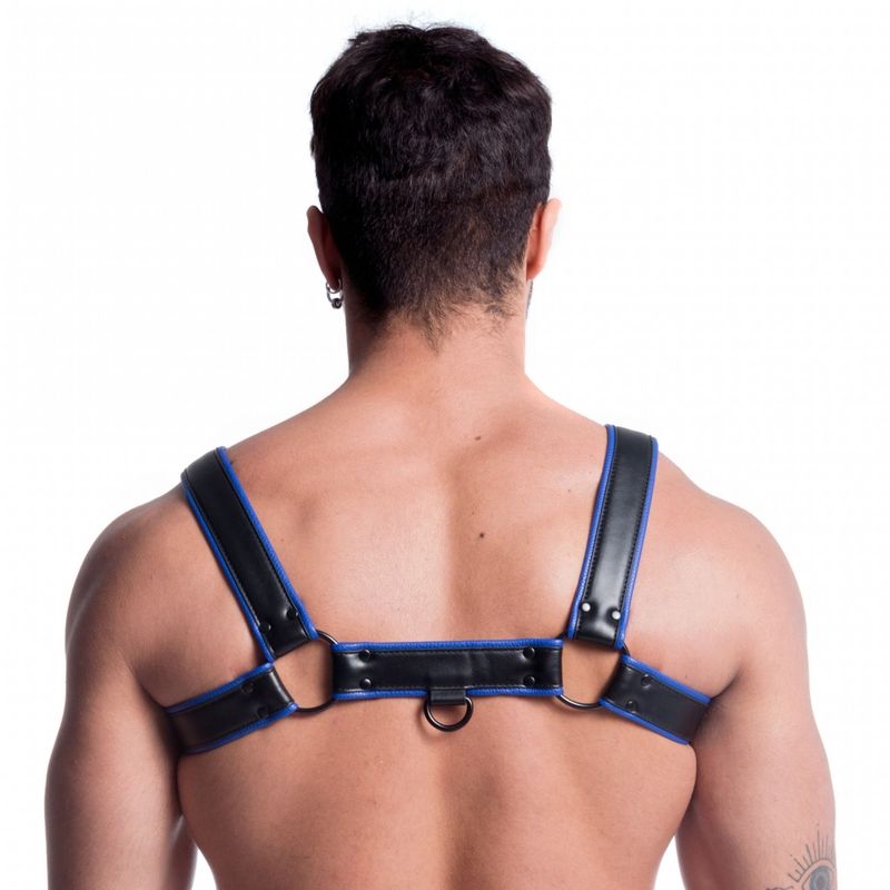 Vegan Bulldog Harness in Black and Blue for Men Fetish Play Mens Harnesses