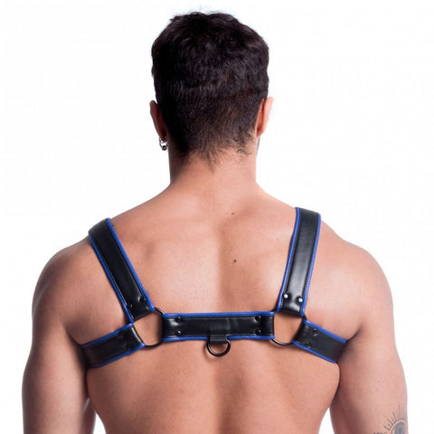 Vegan Bulldog Harness in Black and Blue for Men Fetish Play Mens Harnesses