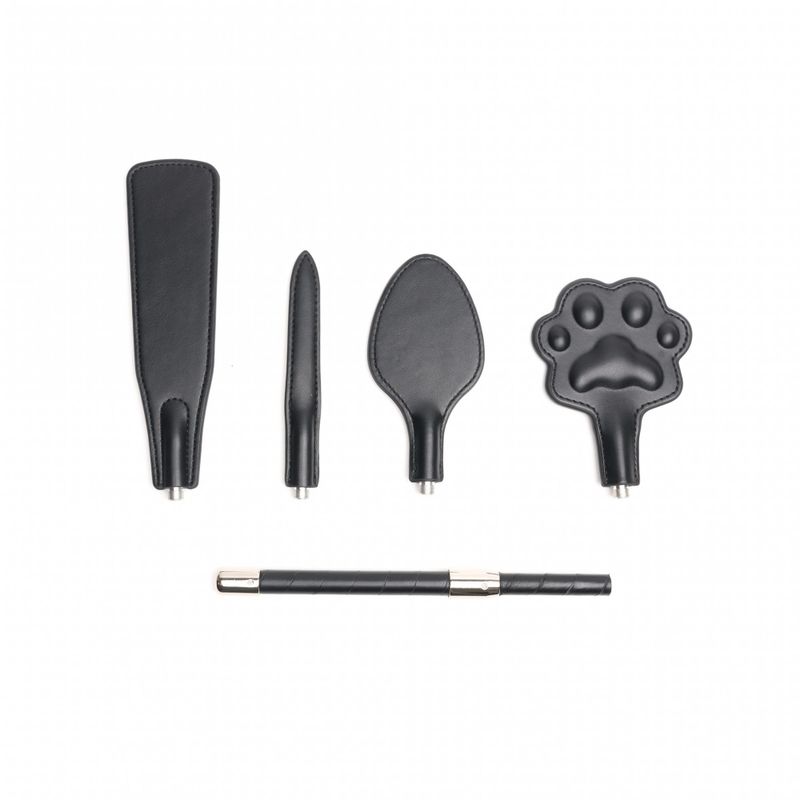 Vegan 4 Piece Interchangeable Tip Crop Set Black Whips & Paddles
