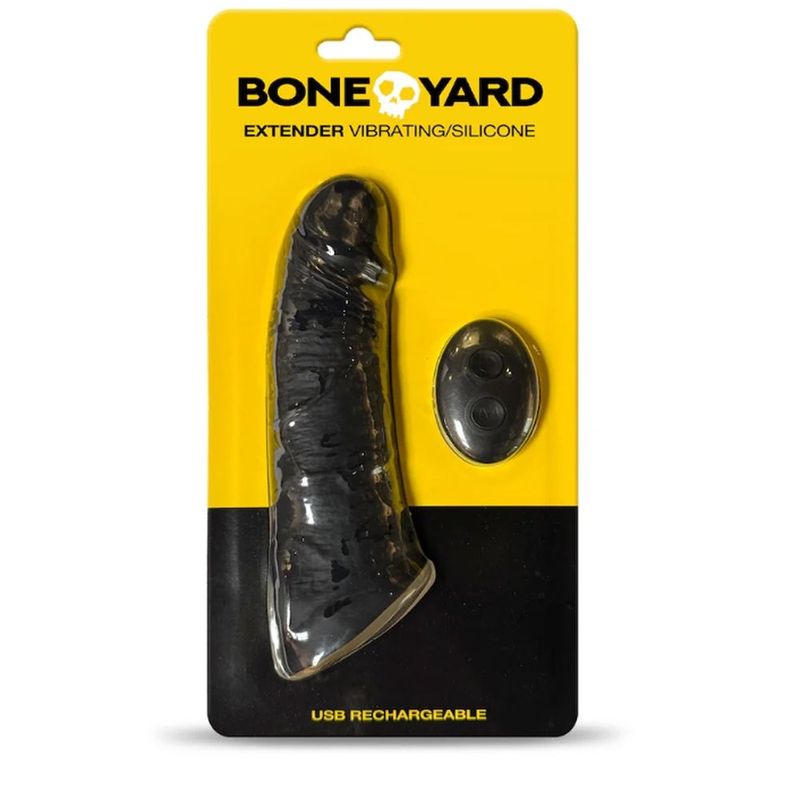 Boneyard Vibrating Silicone Remote Control Extender USB Rechargeable 9 Modes – Silicone Vibrating Extender Black > Sex Toys For Men > Penis Sleeves Main image