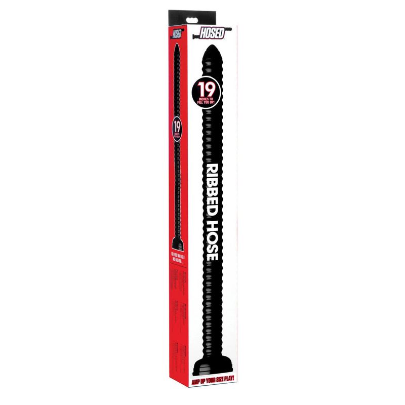 Hosed 19 Inch Ribbed Anal Snake Black Dongs Big