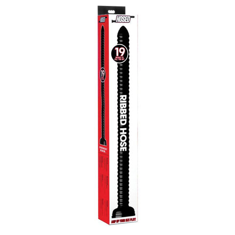 Hosed 19 Inch Ribbed Anal Snake Black Dongs Big