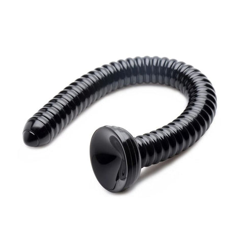 Hosed 19 Inch Ribbed Anal Snake Black Dongs Big