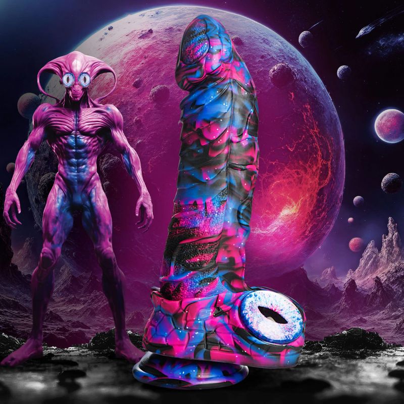 Alienoid Silicone Dildo (Red, Purple, Blue, Black with Glitter) – Unique Colorful Dildo Fantasy Dongs