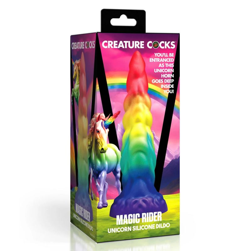 Magic Rider Unicorn 6.8 Inch Silicone Dildo (Iridescent Rainbow) – with Suction Base and Tapered Tip > Dildos > Fantasy