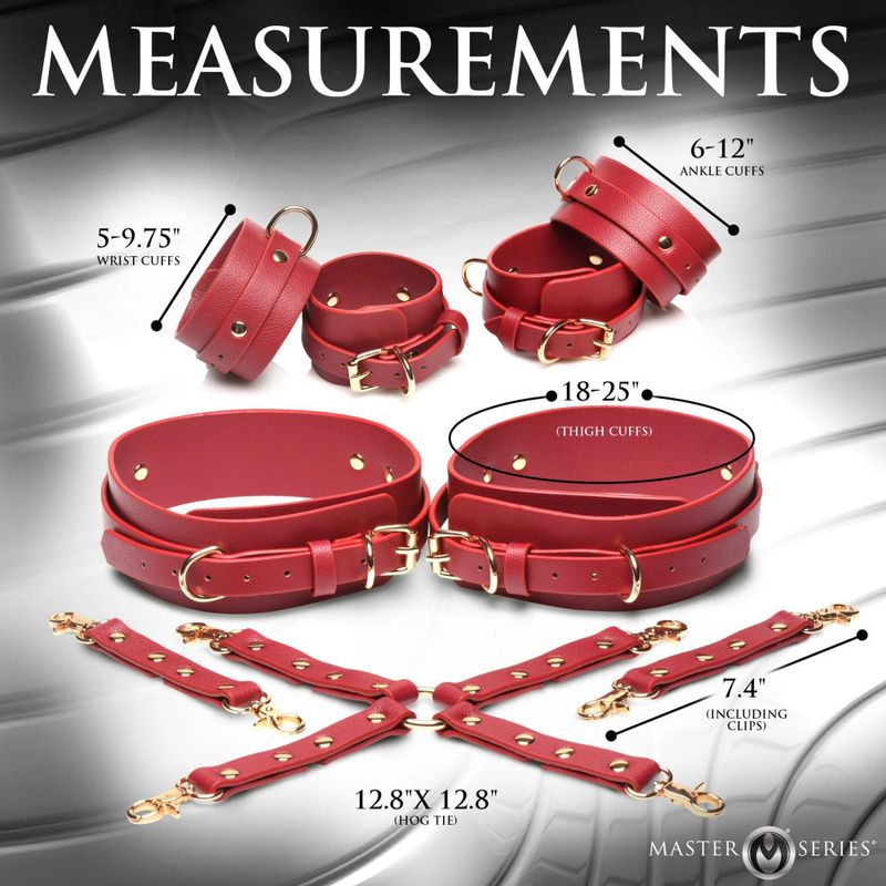 Crimson Captive Thigh, Wrist, and Ankle Hog Tie Restraints – Vegan Leather Restraint Set > Bondage Gear > Restraints Main image