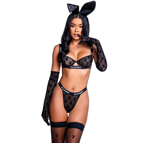 Playboy Noir 2 Pc Set (Black) – Luxury Lingerie Set Black Small Lingerie Sets