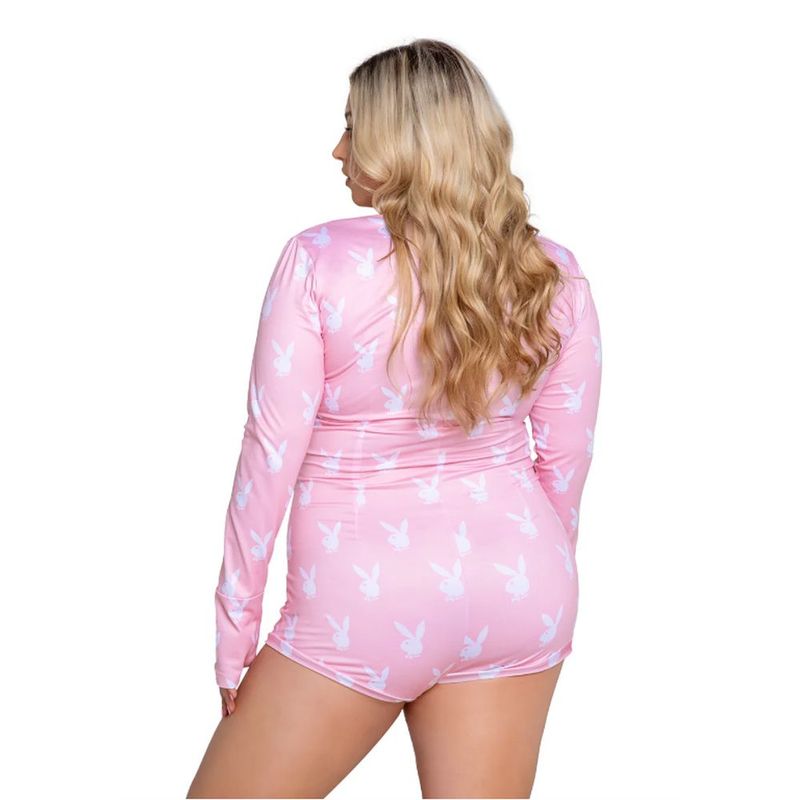 Playboy Slumber Bunny Romper (Pink) – Long Sleeve Cotton Blend Romper > Clothes > Womens Robes & Sleepwear
