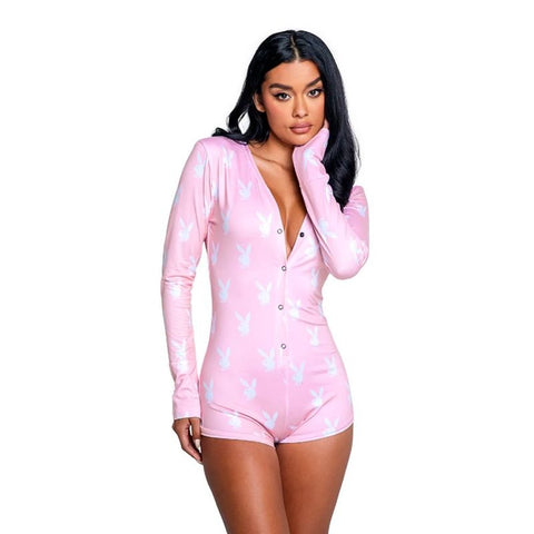 Playboy Slumber Bunny Romper (Pink) – Lingerie Sleepwear Pink Medium Large Lingerie Sets