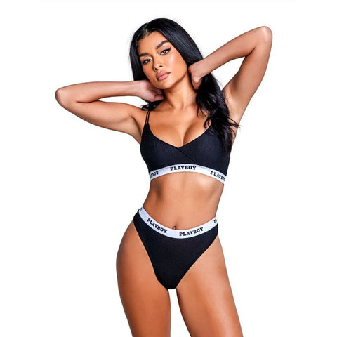 Playboy Lifestyle Bunny 2 Pc Set (Black) – Luxury Lingerie Set Black Small Medium Lingerie Sets