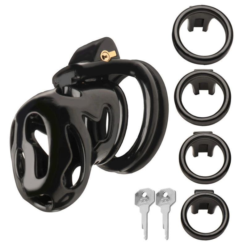 Hard Stop Double Ring Chastity Cage Black Black Cages