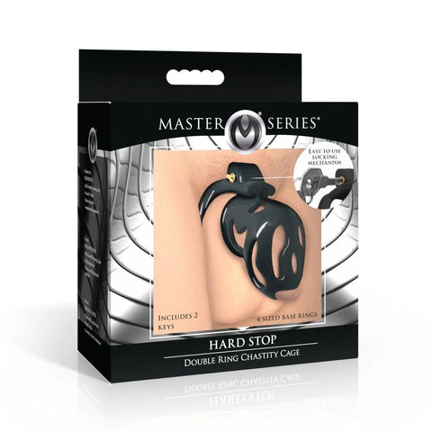 Hard Stop Double Ring Chastity Cage Black Cages
