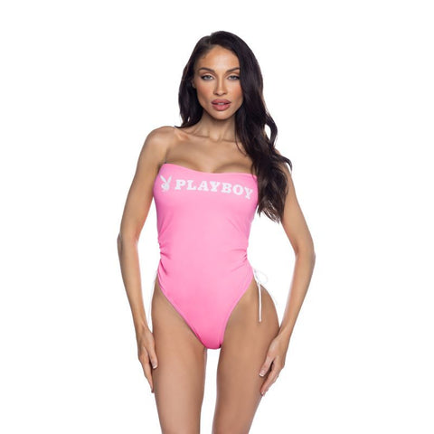 PlayBoy Pink Swimsuit with Ruched Side Ties – Women’s Swimwear Pink Large Womens Swimwear